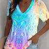 Красочные пузыри Рисование Блузки Короткие рукава V-образный вырез Футболки Повседневные