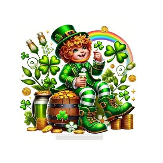 Улица. Акриловая настольная табличка ко Дню Святого Патрика, объемное украшение в виде ирландского клевера и лепрекона для украшения стола, полки или другого предмета интерьера.