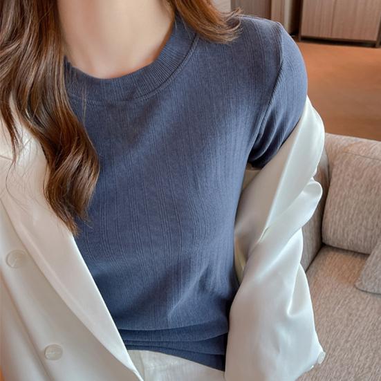 Женские облегающие топы с круглым вырезом и длинным рукавом, пуловеры, однотонные футболки с рубчатой текстурой