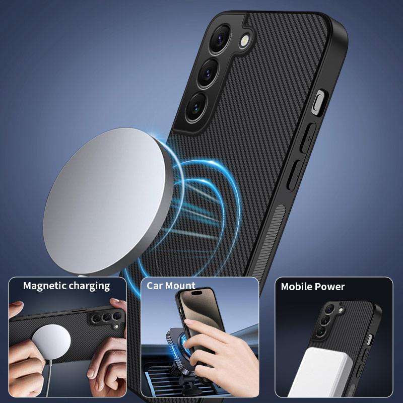 For Magsafe Carbon Fibre Phone Case For Samsung Galaxy S21 FE S22 Ultra S23 S24 Plus S25 Edge Lens Protection Soft Bumper Cover