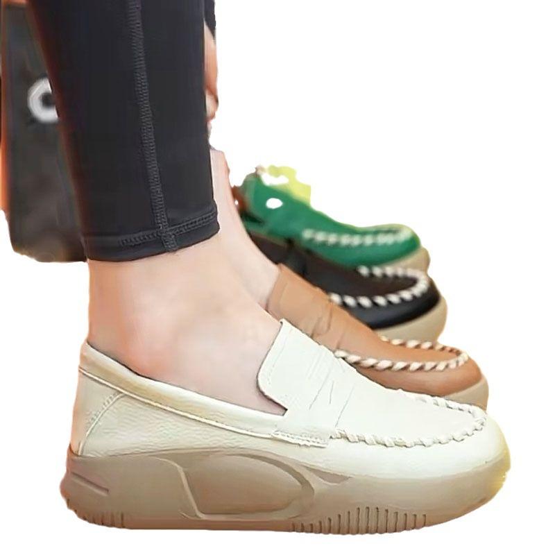 Повседневные женские лоферы без шнуровки на платформе, новая весенняя женская обувь на мягкой подошве, удобная рабочая обувь, швейная кожаная обувь