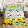 Постельное белье Hello Summer с желтым подсолнухом, пододеяльник в фермерском стиле с коричневой полосой и старой деревянной дверью с зелеными листьями, комплекты постельного белья