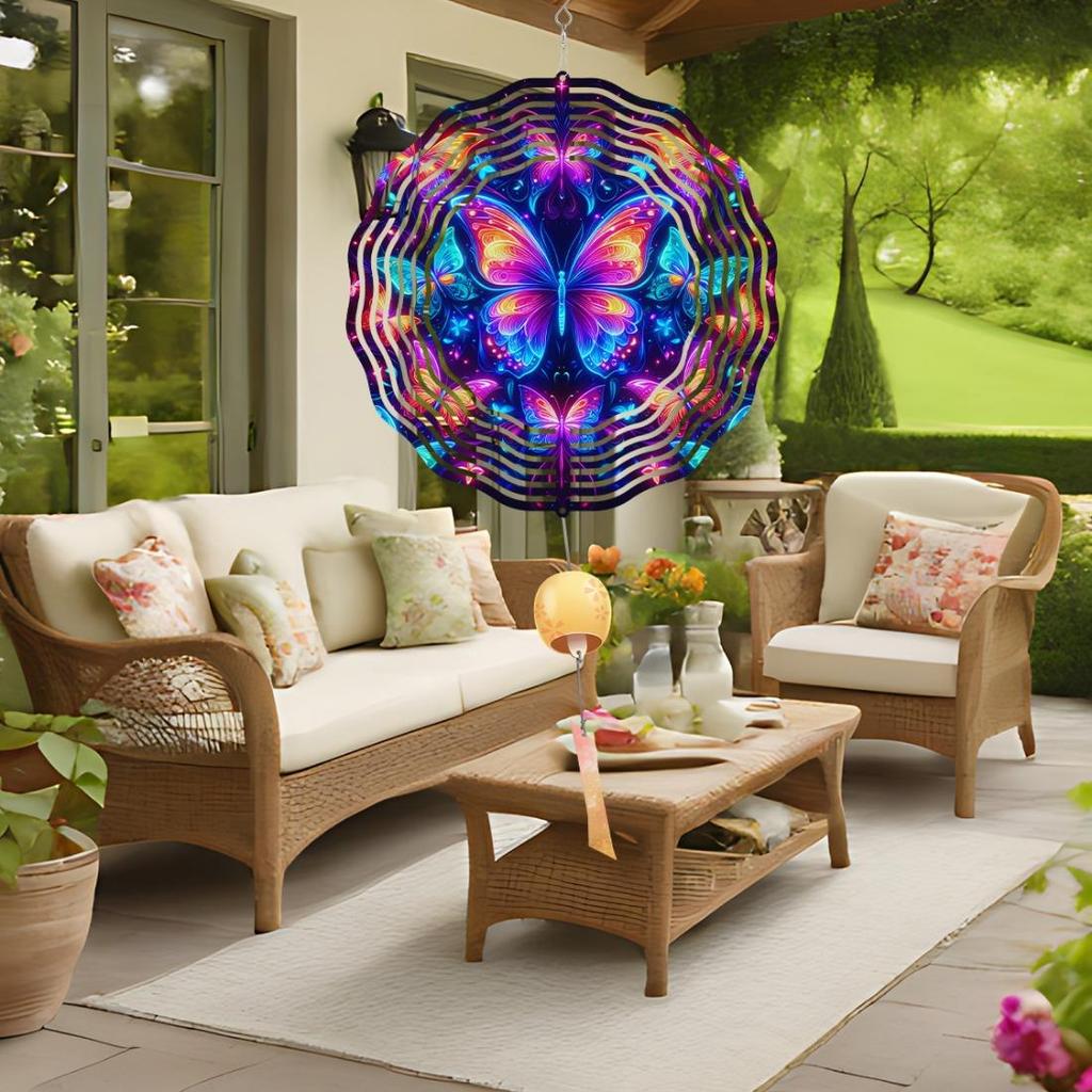 3D Metal Blue Butterfly Wind Spinner: Yard and Garden Decoration, 25.4cm Kinetic Outdoor Spinner, Spinfinity Wind Sculpture, No Feather, Classic Style