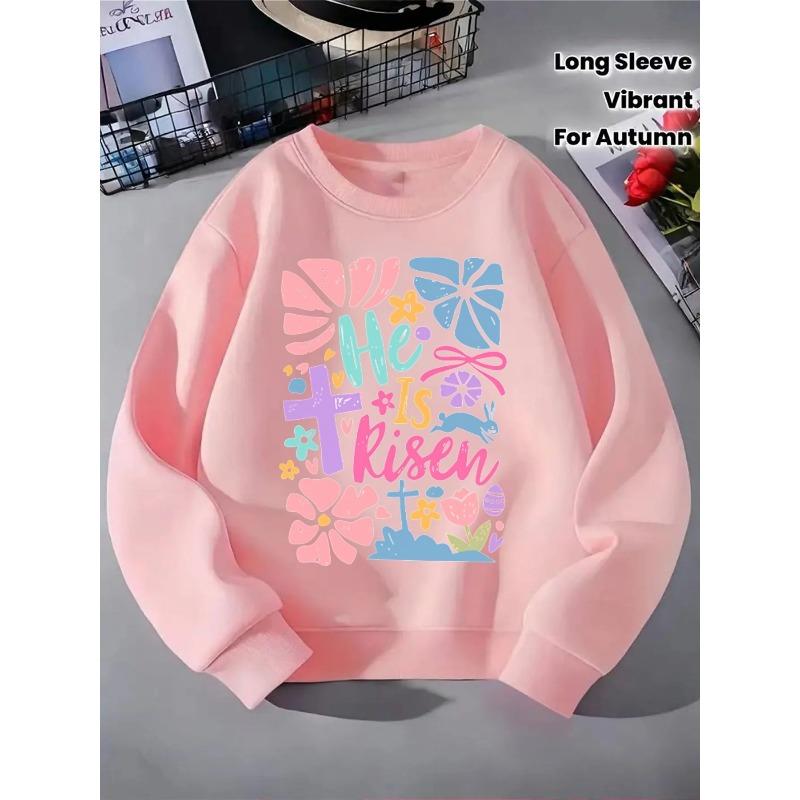 European sizes Kids' Crewneck Sweatshirt - He Is Risen Spring Floral Pattern |  Sportswear and Casual Wear, Soft and Comfortable, Clothing, Teenagers