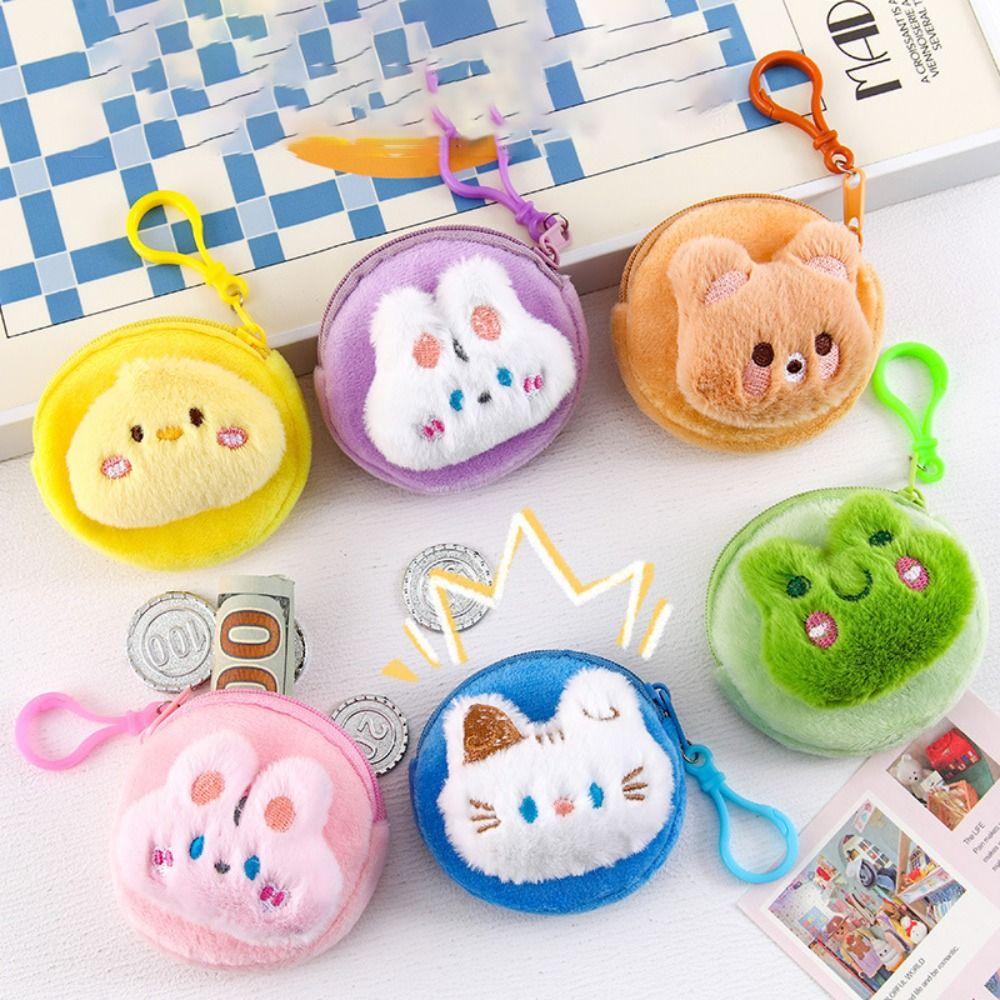 Mini Cartoon Plush Coin Purse Cute Lipstick Storage Bag Durable Headphone Bag Travel