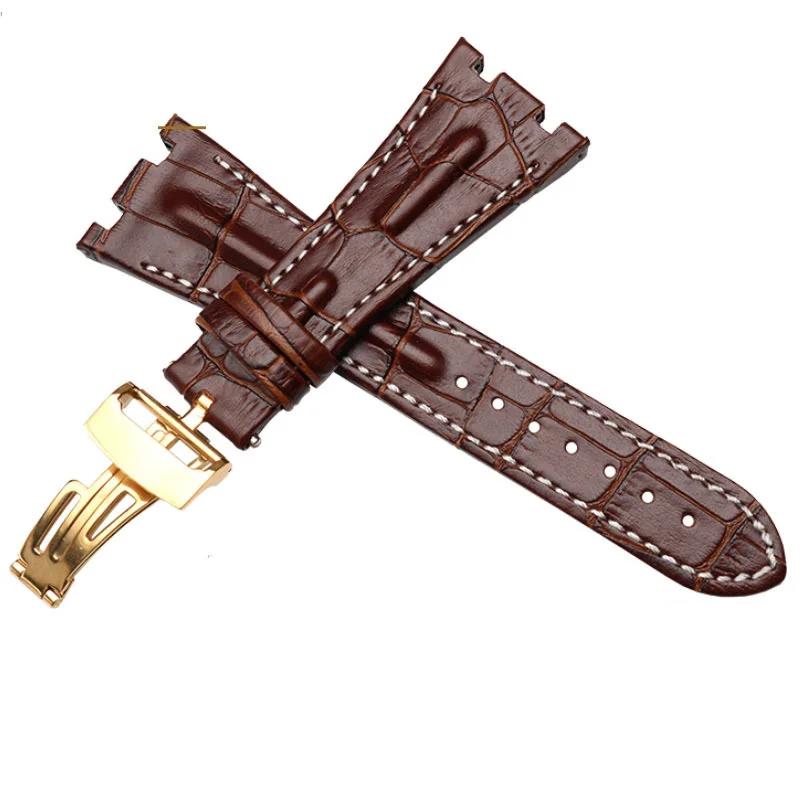 Genuine Leather Folding Buckle 28mm Watchband for AP 15703 26470SO Royal Oak Offshore Men's Sports Watch Strap