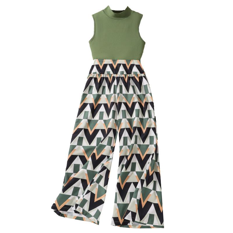 Повседневный костюм для девочек 2025 года, летний детский жилет с принтом и брюками, модный костюм