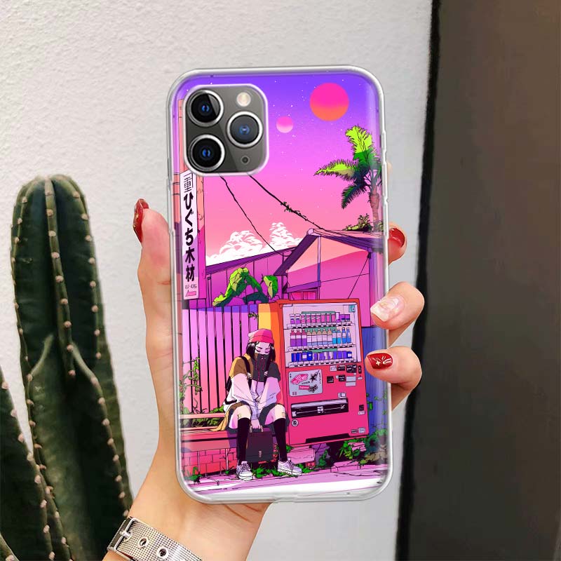 Anime Vaporwave Glitch Purple For iPhone 17 Air 16 15 14 Plus 13 Mini 12 11 Pro Max Phone Case 16E 7 Print 8 SE Fundas Cover Sof