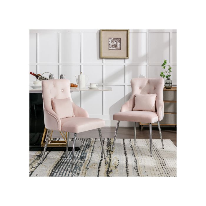 Chaises de salle à manger - MUVOE - Lot de 2 - Rembourrées en velours - Couleur rose - Design moderne