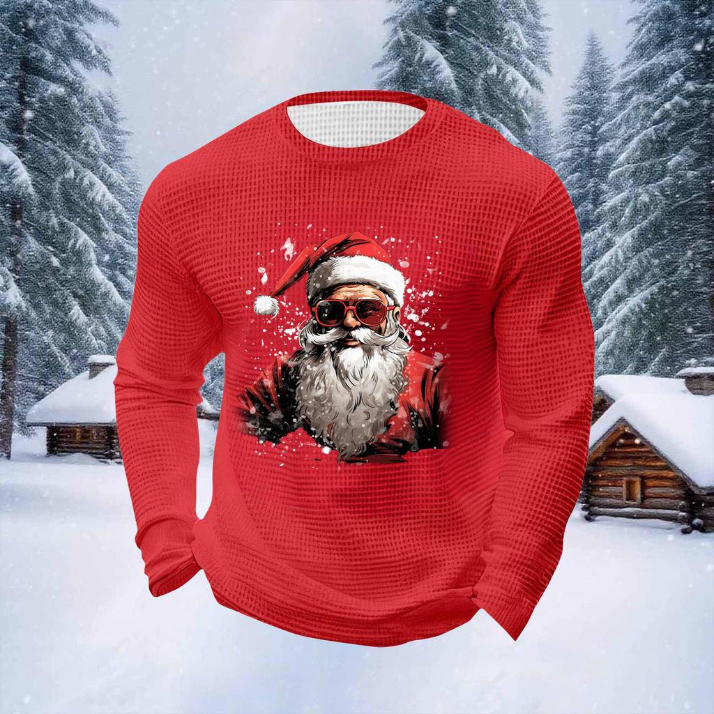 Мужские топы с рождественским принтом, с круглым вырезом и длинными рукавами, мужские спортивные топы больших размеров в повседневном стиле с круглым вырезом