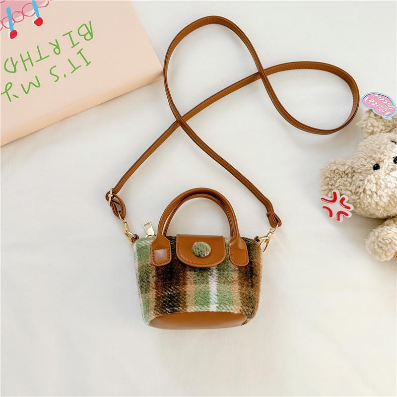 Stylish Retro Mini Tote Bag For Girls Trendy Plaid Crossbody Purse In Khaki Brown