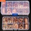 200Pcs Copper Washer Gasket Nut and Bolt Set Flat Ring Seal Assortment Kit with Box M5-M14 for Sump Plugs