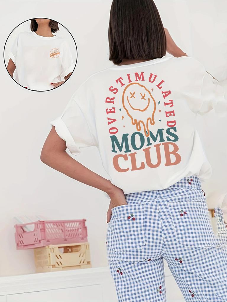 Overstimulated Moms Club Women's Tee - Funny Mom Life Graphic, Casual Black Oversized Top  women clothes tops y2k top