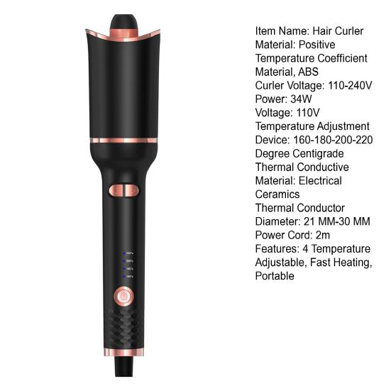 Автоматическая плойка для волос с 4 регулируемыми температурами, быстрый нагрев, портативная для путешествий, для волос
