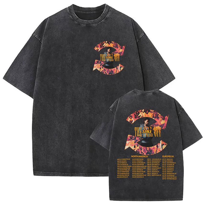 Vintage Washed J Cole T Shirts The Fall Off North America Tour Graphic Tshirt Unisexs Clothing Hip Hop Short Sleeve Tshirt