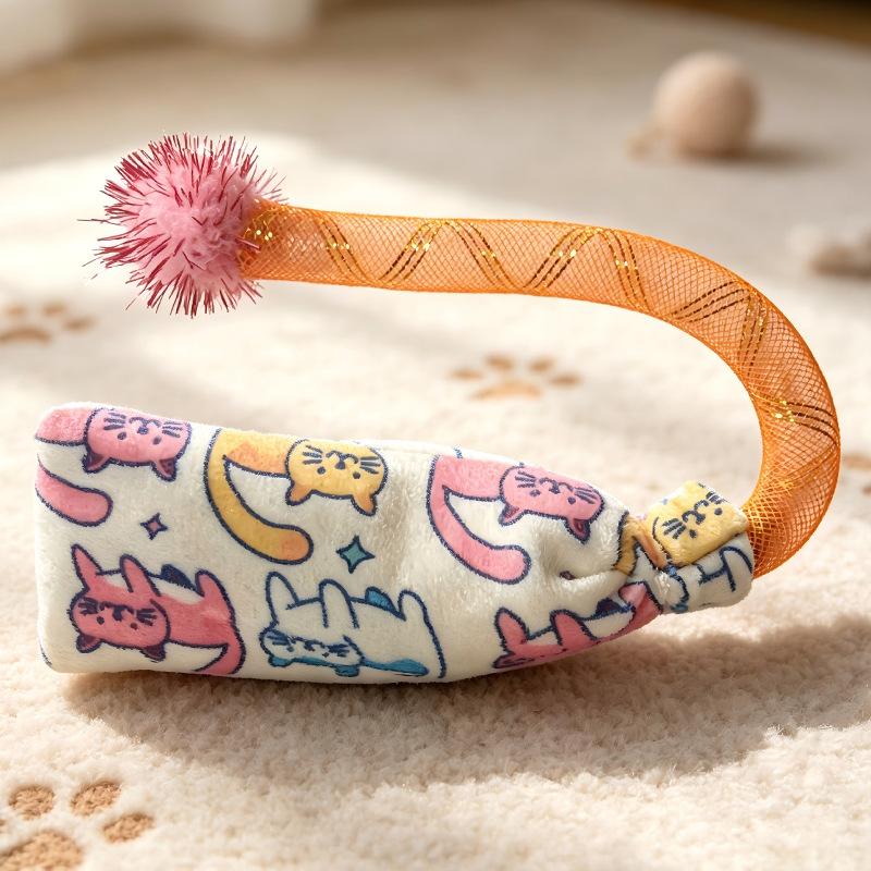 Cat Teaser Toy Sound Bells Cat Toy Elastic Mesh Tube Kitten Interactive Toys Bite Resistant Colorful Cats Teaser Stick Toy