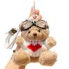 Pearl Plush Bear Key Ring Goggles Stuffed Animal Pendant Kawaii Pilot Bear Keychain  Men