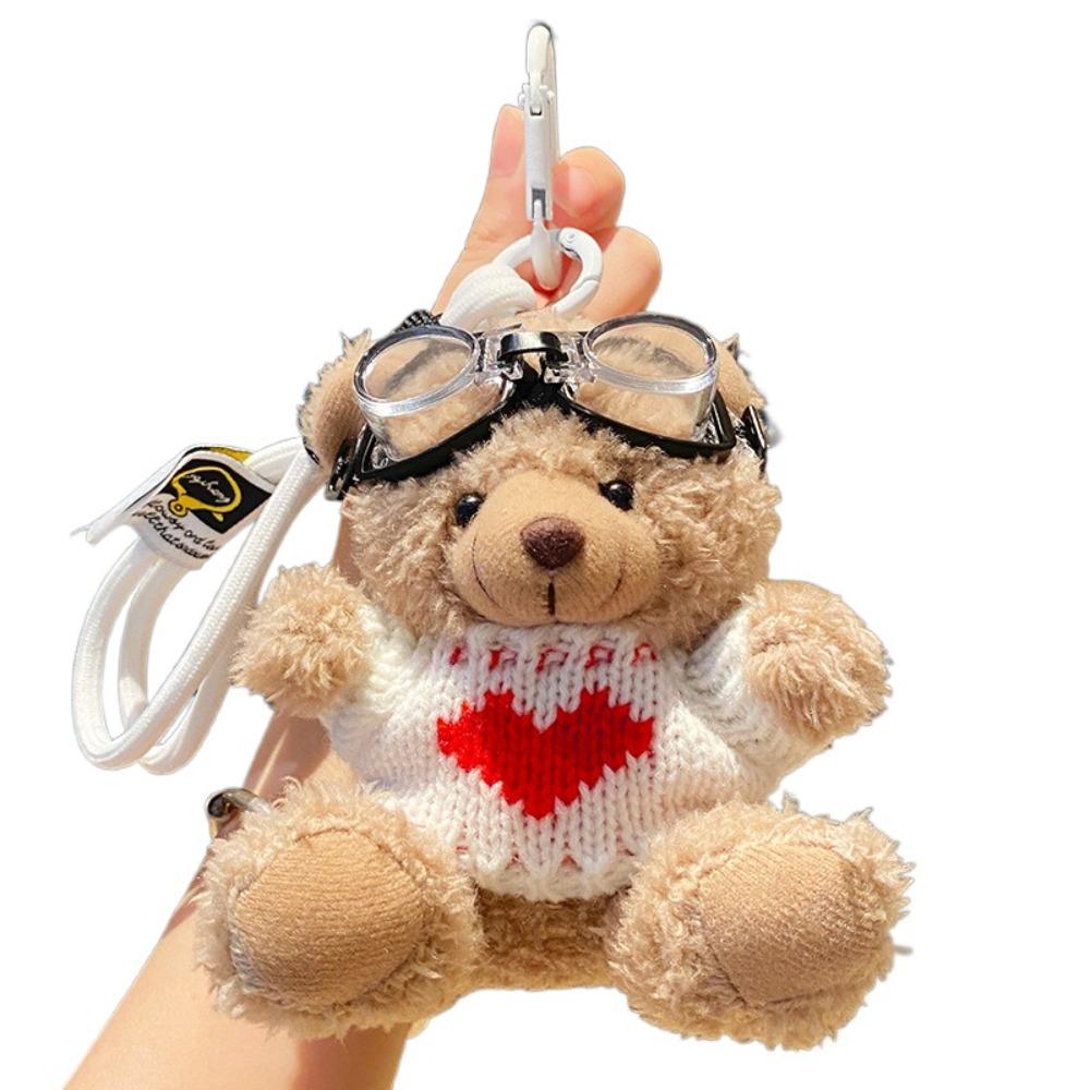 Pearl Plush Bear Key Ring Goggles Stuffed Animal Pendant Kawaii Pilot Bear Keychain Men