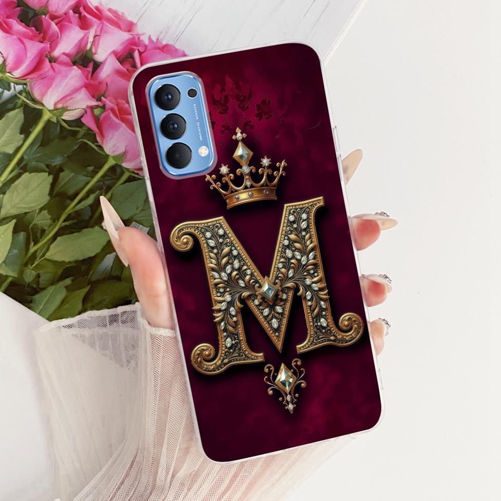 Transparent For Oppo Reno4 4G Case CPH2113 Luxury Crown A-Z Letters 2D Flat Pattern Soft Bumper For Oppo Reno 4 4G Phone Case