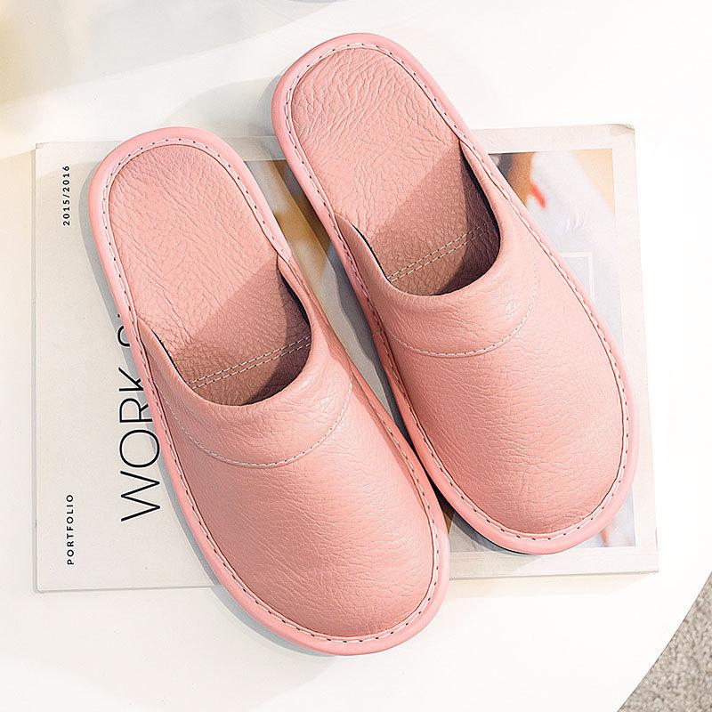 Men's Slippers Autumn Winter Indoor Shoes Plus Size  Man Concise Navy Blue Slides Simple Leather Home Slippers For Men