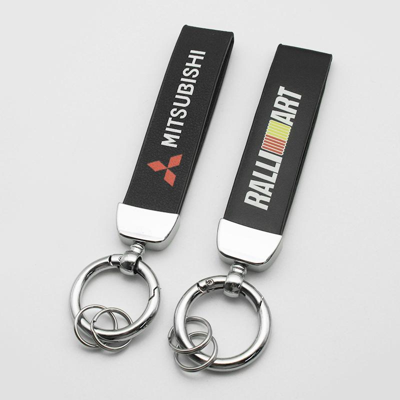 1Pc 3D Metal Car Keychain For Mitsubishi ASX Lancer EVO Pajero Outlander L200 Lancer PU Leather Emblem Key Ring Auto Accessories