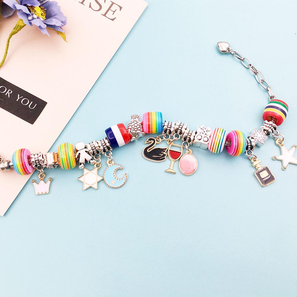 10 шт., 8*14 мм, круглые бусины из смолы в полоску с большим отверстием, акриловые семицветные радужные свободные бусины, браслет «сделай сам», интервальные бусины