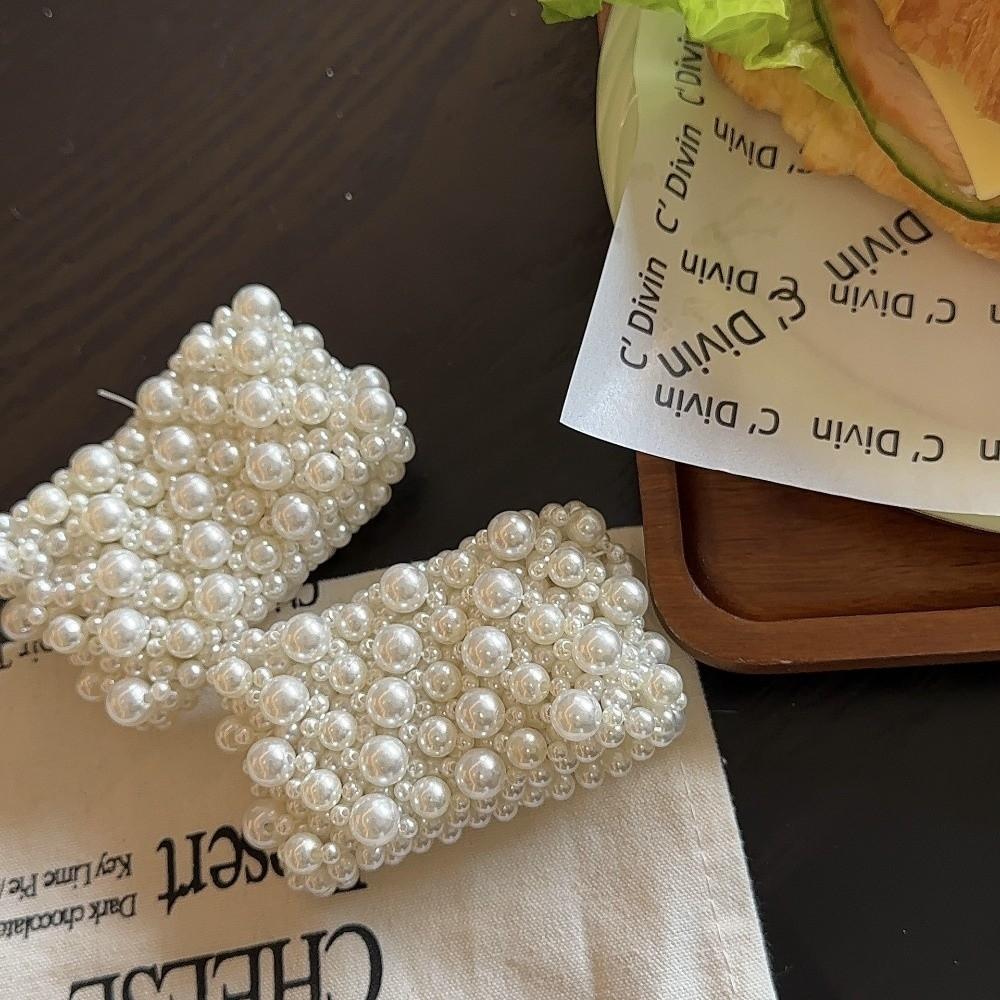 Эластичный женский браслет Белый широкий браслет Простой жемчужный браслет Вечеринка