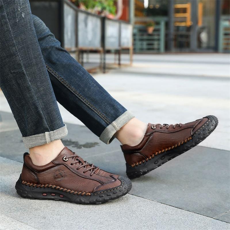 Модные мужские кожаные повседневные кроссовки ручной работы дышащая обувь мягкие низкие рабочие туфли