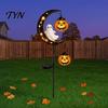 Solar Halloween Garden Lights White Ghost Pumpkin Moon Stake Light, Waterproof LED Autumn Festival Pathway Ornaments Yard Decoration,