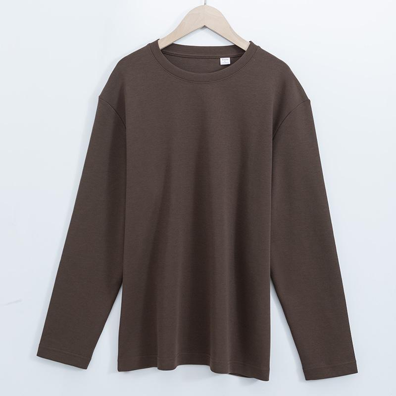 Новая двухсторонняя футболка Xinjiang Cotton Air Layer 230g Базовая рубашка с длинными рукавами для женщин без глажки Футболка с круглым вырезом для мужчин