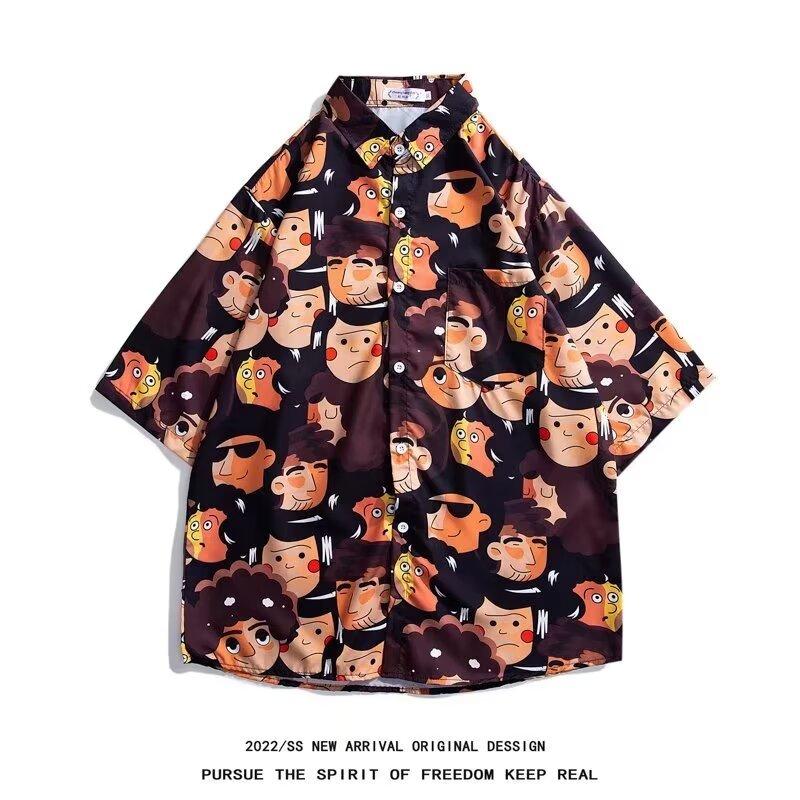 Мужская рубашка в стиле ретро, ​​мужской летний наряд, студенческий свободный крой, нишевый дизайн, повседневный мужской топ, верхняя одежда, пляжный топ