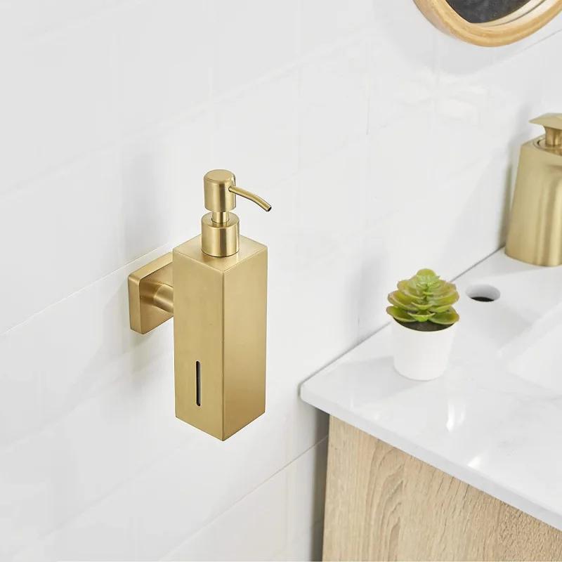 Wall Mounted Soap Dispenser 304 Stainless Steel Brushed Gold Manual Soap Dispenser Hotel Bathroom Liquid Soaps Dispensers