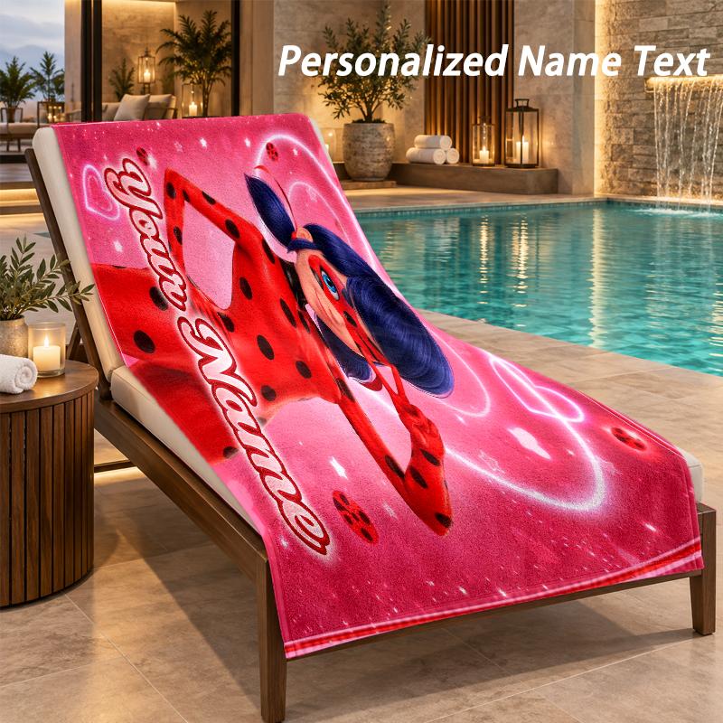 Miraculous Ladybug Custom Name Beach Towel Large Soft Towel for Indoor Bathroom Outdoor Beach
