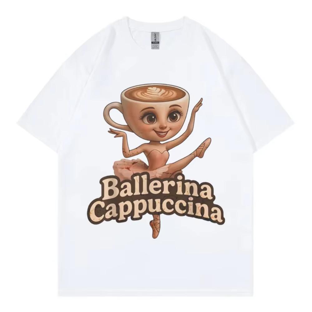 Funny Italian Brainrot Meme Ballerina Cappuccina Tshirts Men Women Vintage Fashion Y2k Tshirts Summer Casual Oversized T Shirt