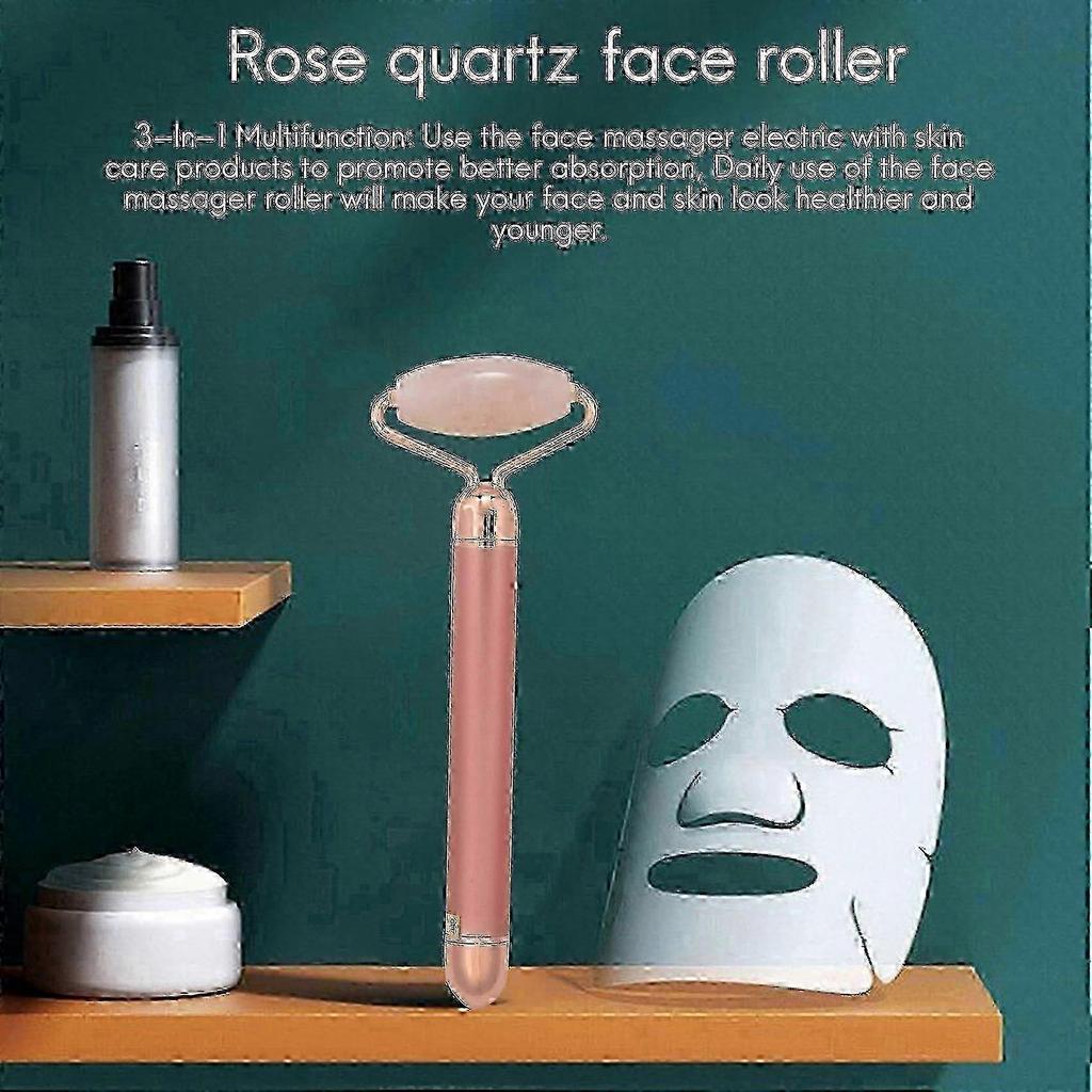 Jade Roller for Face 3 in 1 Electric Vibrating Face Roller Massager Quartz Roller Massager Skin Tightening Rose Gold