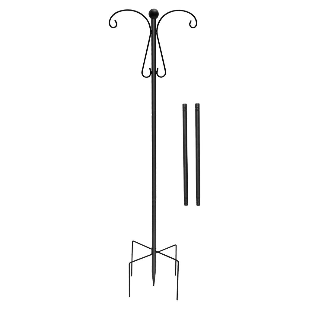 Double Shepherd Hooks 76inch Metal Bird Feeder Pole with 5 Prongs Base Adjustable Shepherd Crook Garden Hooks for Outdoor Decor