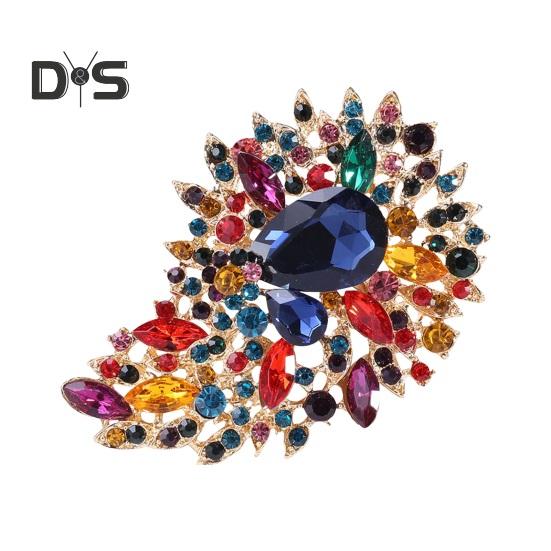 Vintage Crystal Brooch Anti-oxidation Anti-rust Alloy Lapel Pin Chic Colorful Crafted Pin Gift for Her
