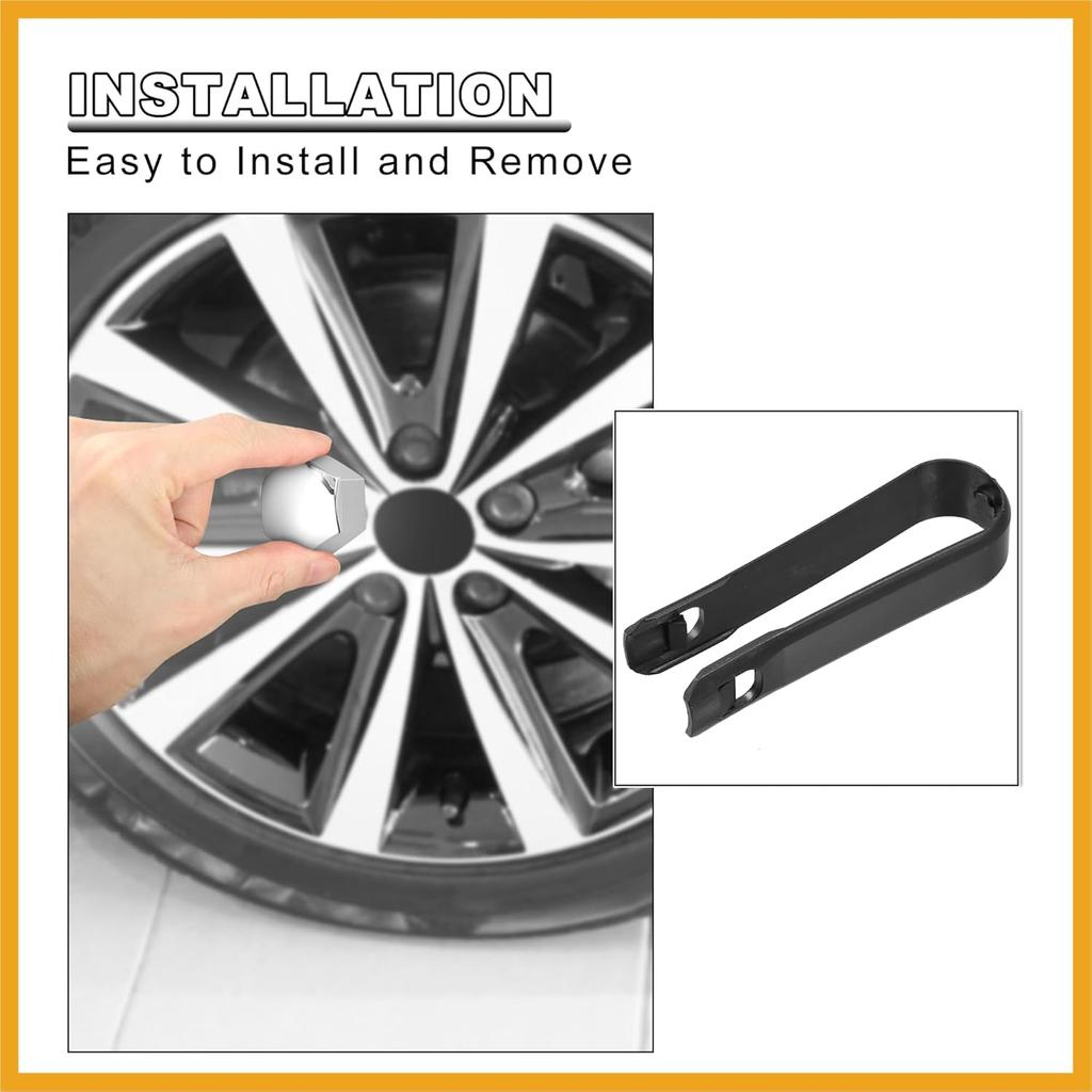 20pcs 21mm Wheel Lock Lug Bolt Nut Cover Caps Center Cover Bolt Locking Caps with Clip Tool Set Replacement for Tesla Model 3 Y S Silver Tone