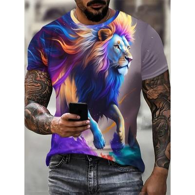 Мужская уличная футболка с рисунком льва, с коротким рукавом, с 3D-принтом животного, модная, в стиле хип-хоп, мужская футболка, с круглым вырезом, повседневный топ