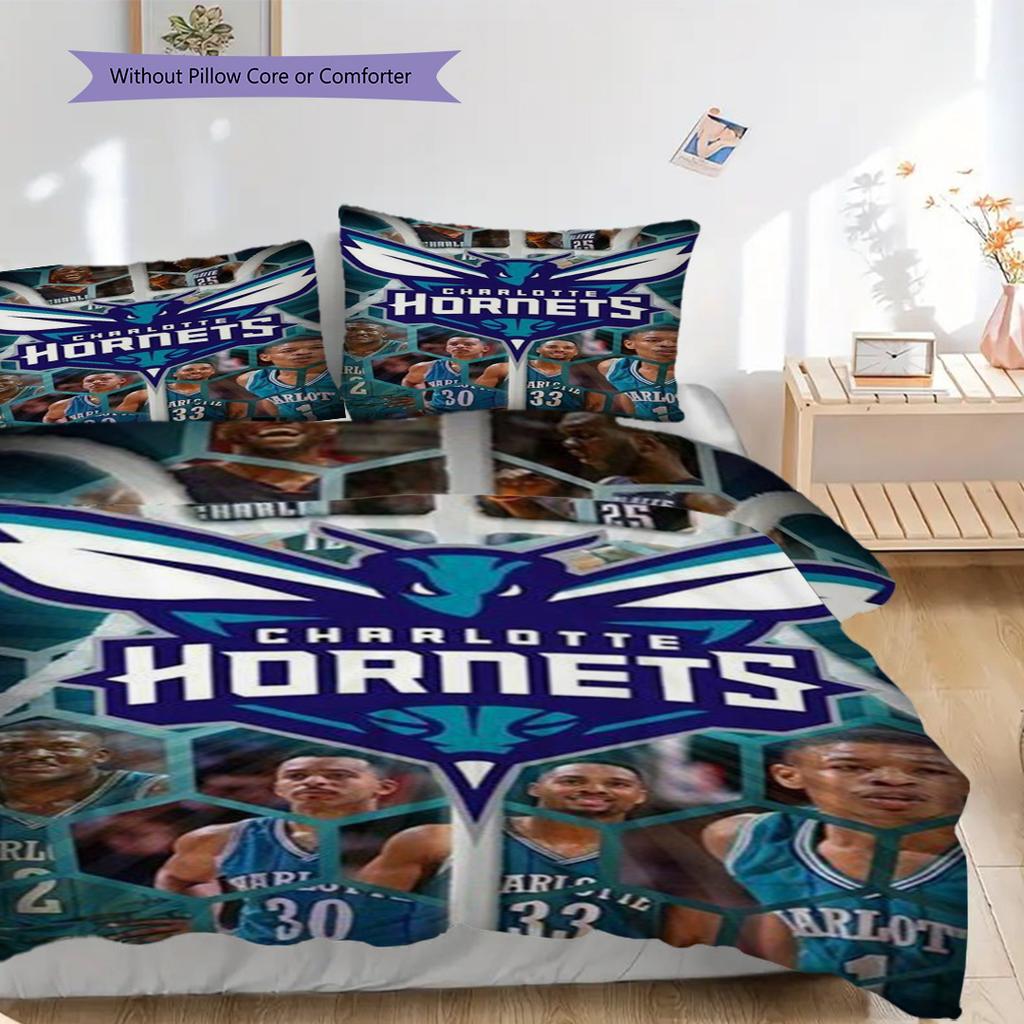 Charlotte Hornets Team Spirit Basketball Glory Three-piece set(1 * duvet cover + 2 * pillowcase, without core)Christmas birthday gift