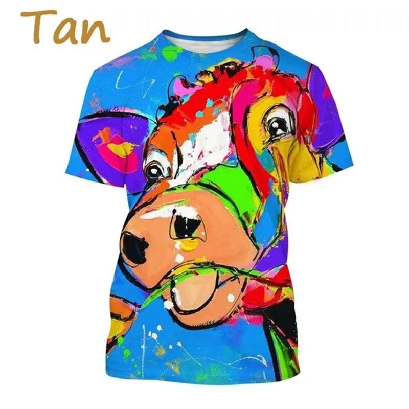 Fashion 3D T-shirt Personality Oil Painting Cow Face Graphic T Shirts Short-sleeved Animal Printing Tees Tops Casual Oversized Mens Tshirt
