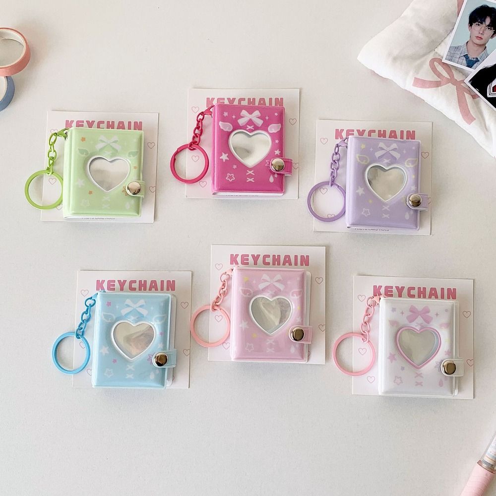 Hanging Pocket Mini Photocards Holder Love Heart Hollow Picture Storage Keyring  Birthday Gift