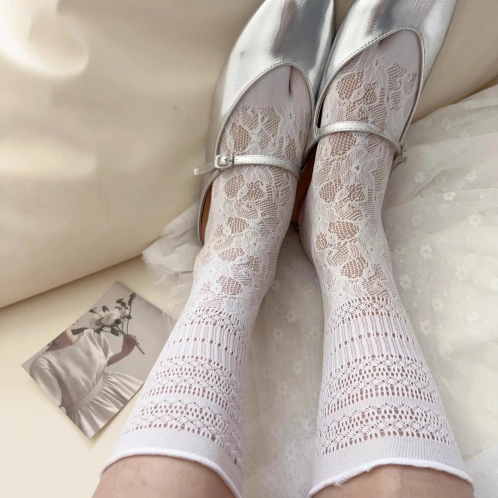 1Pairs Lace Split Toe Socks Hollow Out Mesh High Tube Socks New Tabi Sox  Women