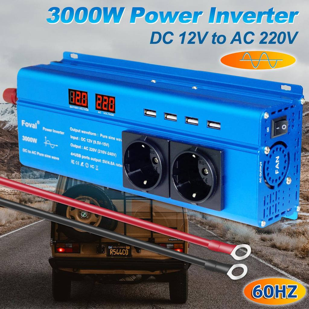 Чистая синусоида постоянного тока 12 В/24 В в переменный ток 220 В/230 В 3000 Вт с 3,1 А USB двойной ЖК-дисплей ЕС розетка солнечный инвертор