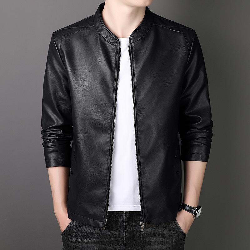 Leather Jacket Men's Korean Version Men's Autumn and Winter Coat Slimming Trend New Leather Jacket Youth Top Trend