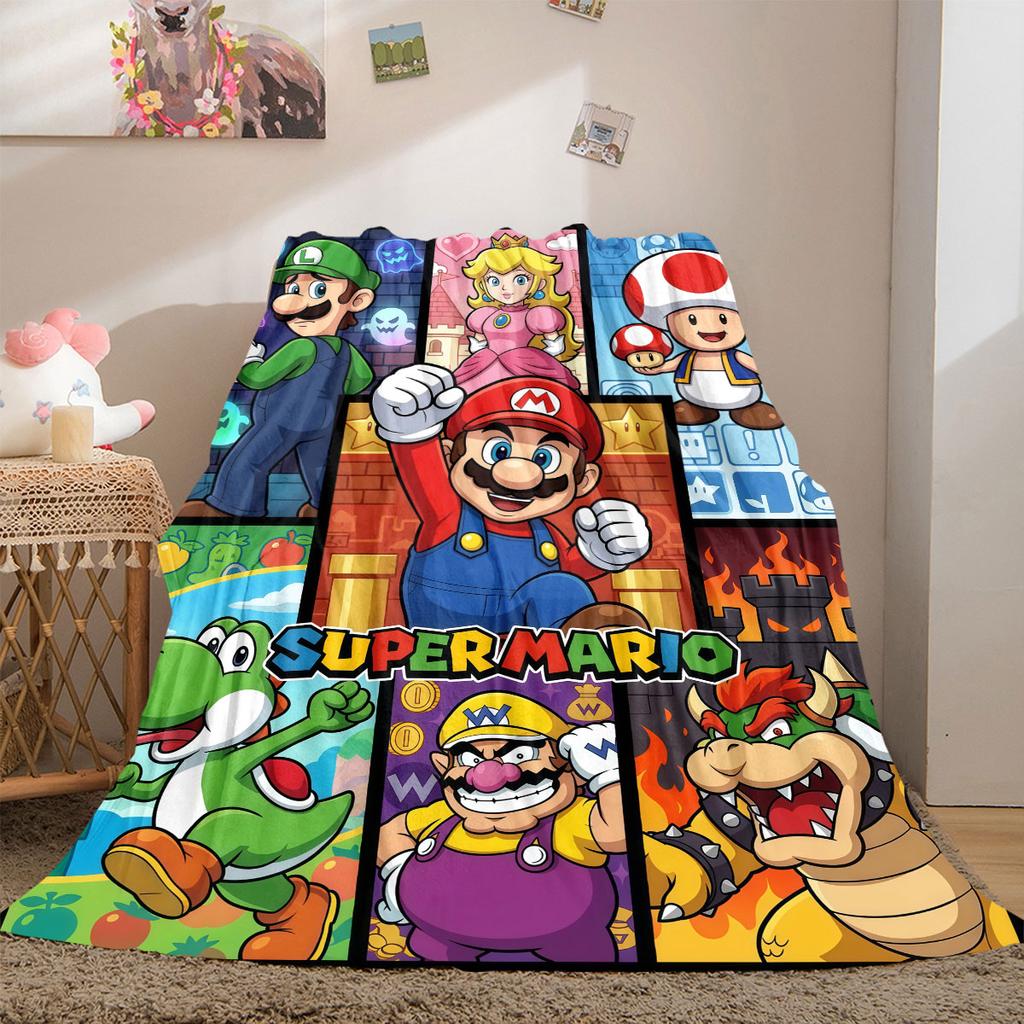 Super Mario Awesome 2D Print Flannel Blanket, Cartoon Style for Bedroom, Soft Bedding for Travel Throw_LIAN