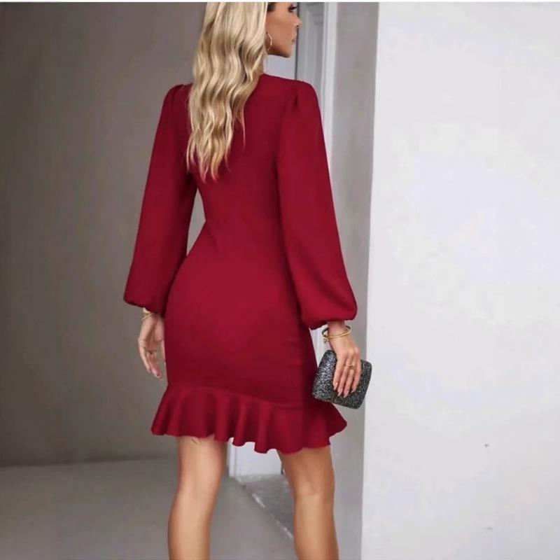 Женское платье Temperament с рукавами-фонариками и оборками