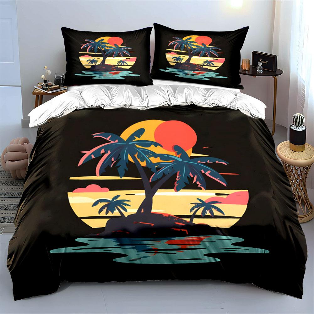 Palm trees and sunset. Bedding sets Duvet cover sets Duvet covers Pillowcases(1*Duvet Cover 2*Pillowcases without duvet insert)