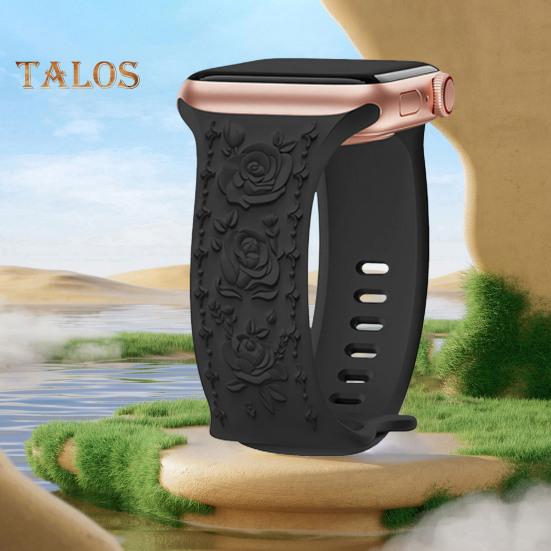 Ремешок для часов с гравировкой и цветочным рисунком Износостойкий дышащий, приятный к коже Не выцветающий силиконовый ремешок для часов с 3D-цветком и гравировкой для Apple Watch