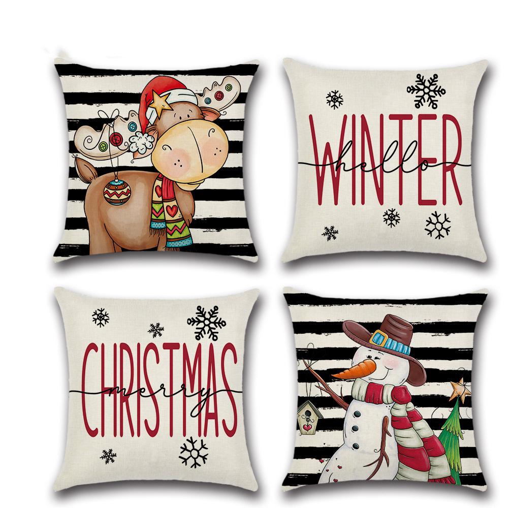New Christmas pillow cover linen festival pillow bedside cushion four-piece set